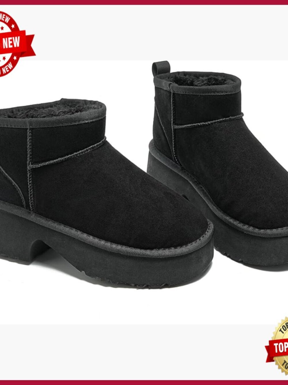 Platform Mini Boots for Women, Fur Lined Ankle Booties, Suede Winter Snow Boots